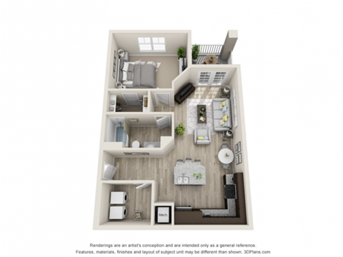 Floor plan for 1 bed, 1 bath, 801 sqft
